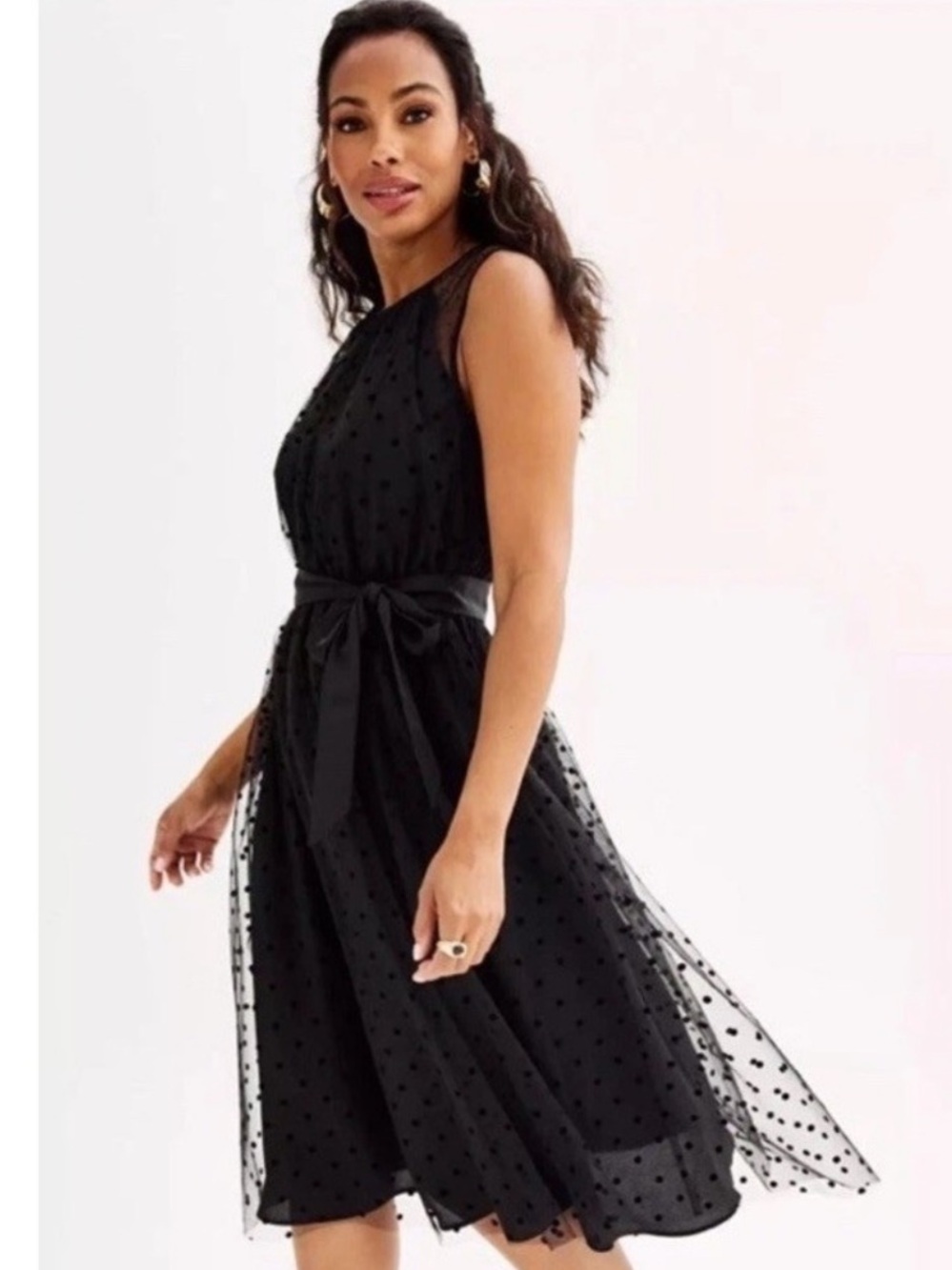 Draper James Polka Dot Tule Overlay Sleeveless Dress Size S